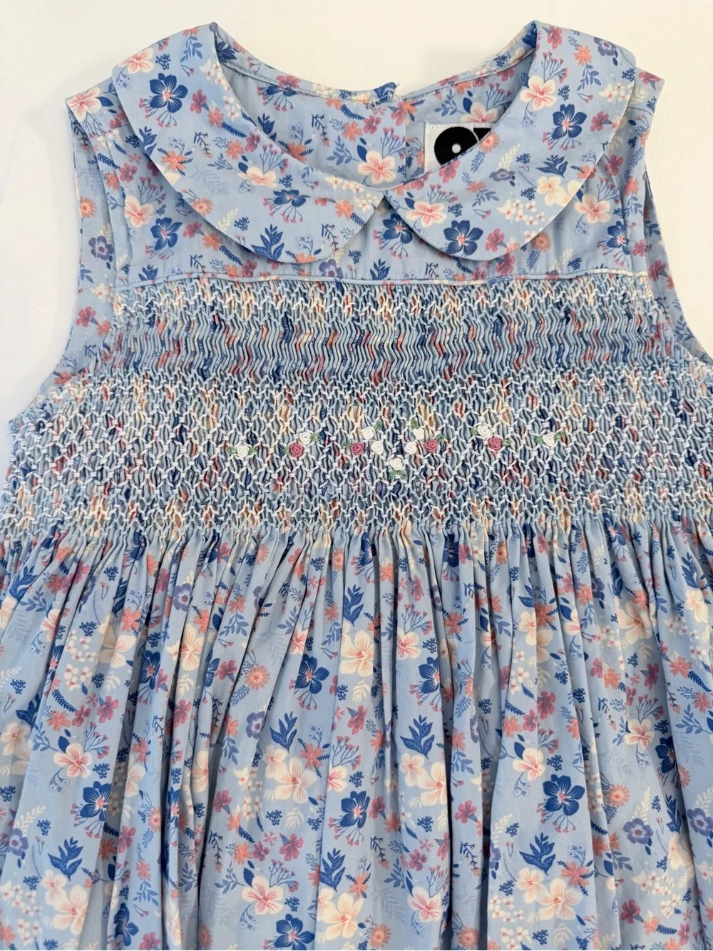Question Everything London Hand-Smocked Dress in Blue w Peter Pan Collar